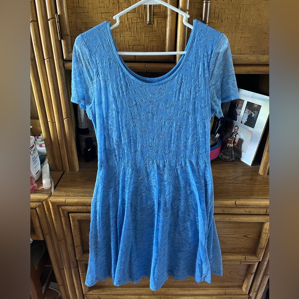 Forever 21 Blue Pleated Short Sleeve Tee